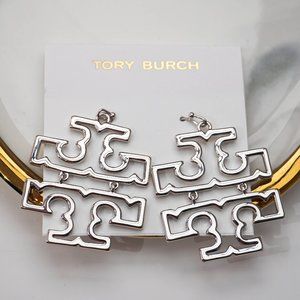 Tory Burch Britten Hinge Drop Dangle Earrings (Silver-Plated) (NWT) (AUTHENTIC